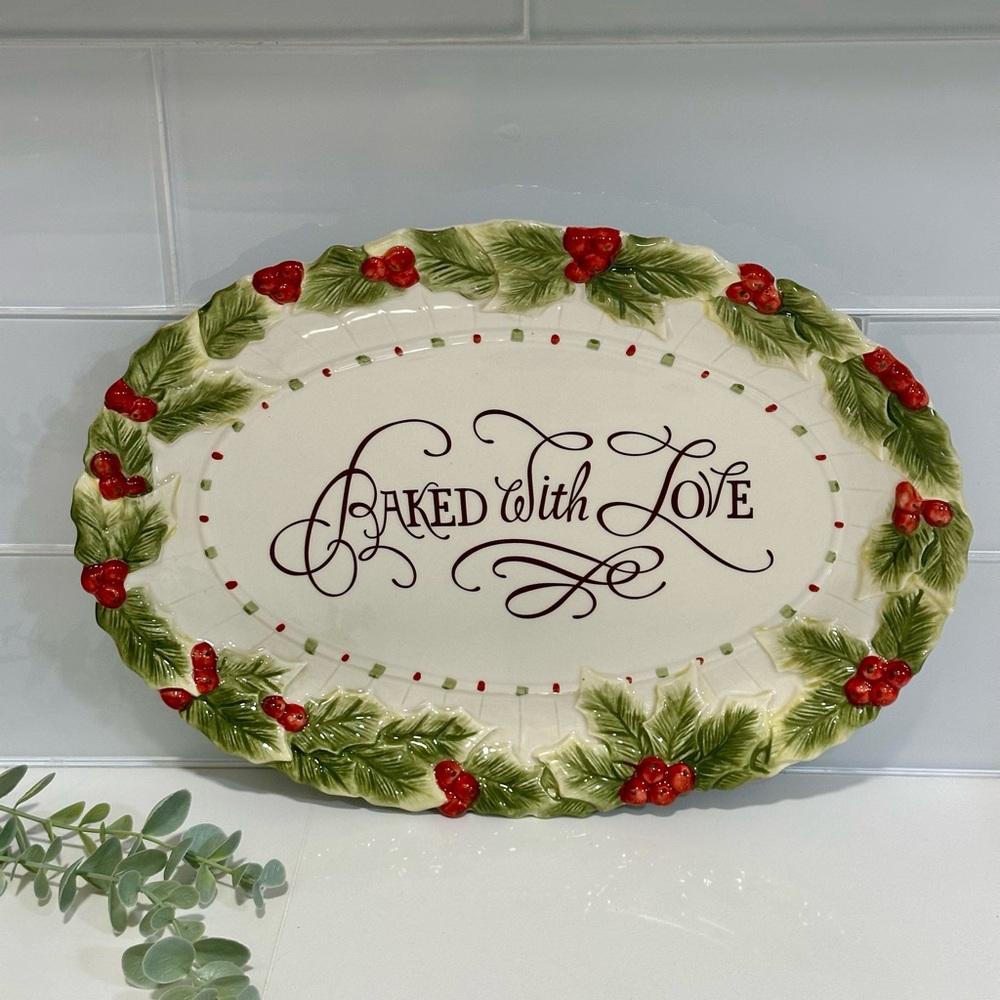 Fitz & Floyd Vintage Baked With Love Cookie Platter Ceramic 13"x9" Holiday Decor